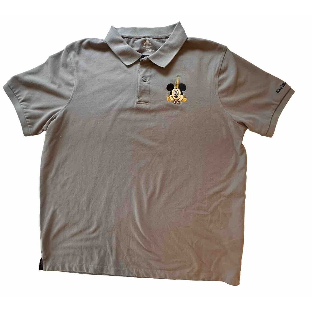 Walt Disney World 50th Anniversary Embroidered Mens L Gray Polo Mickey Mouse
